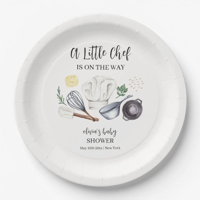 Minimalist Modern Little Chef Baby Shower  Paper Plates (Front)
