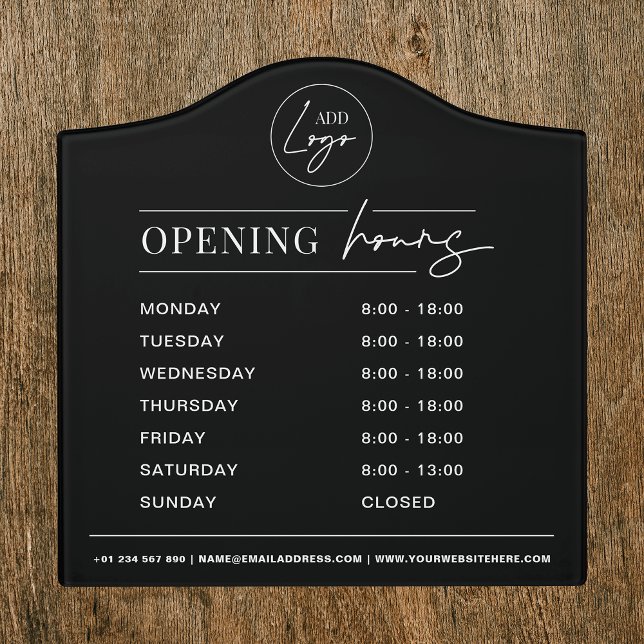 Minimalist Modern Logo Business Opening Hours Door Sign (Minimalist business logo opening hours acrylic door sign in black and white)