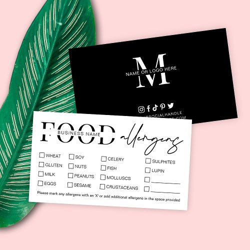 Minimalist Modern Logo Food Allergy List Bakery Business Card