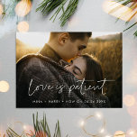 Minimalist modern Love is patient update Postcard<br><div class="desc">You have to postpone or cancel your wedding or celebration? Share the news with this lovely photo postcard,  fully customizable font and colors.</div>