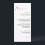 Minimalist Modern Magenta Pink Wedding Menu<br><div class="desc">Elegant Minimalist Magenta / Hot Pink Wedding Dinner Menu: This elegant, yet simple, wedding menu features a minimalist design with modern handwriting script. It's perfect for adding that special touch to your reception decor. The back holds your initials and wedding date. You can add or delete text to the back...</div>