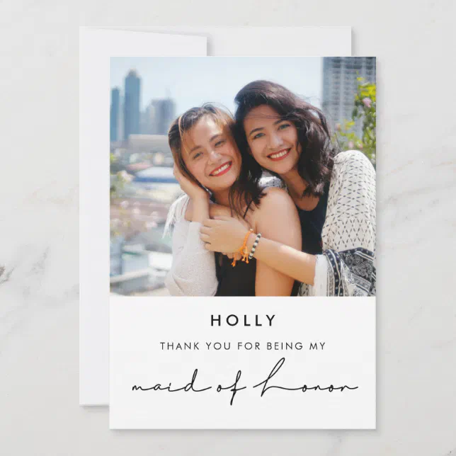 Minimalist Modern Maid Of Honor Thank You Card Zazzle