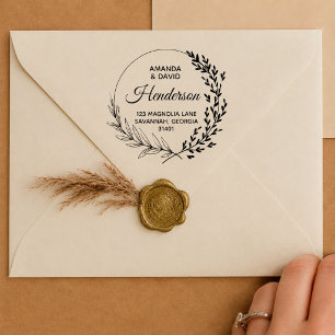 Minimalist Modern Married Couple Return Address Rubber Stamp