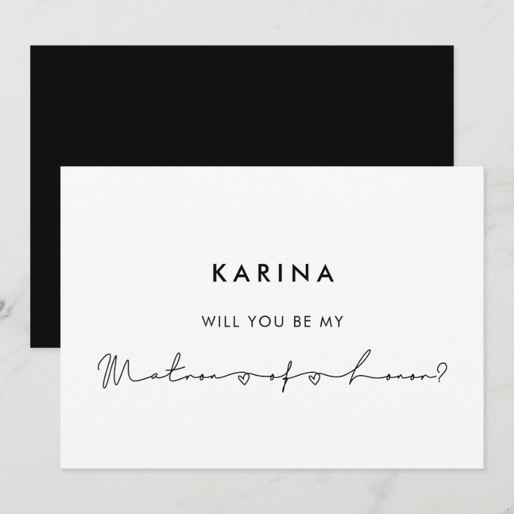 Minimalist modern Matron of honor proposal card | Zazzle