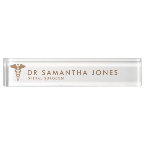 Minimalist Modern Medical career caduceus Gold Desk Name Plate