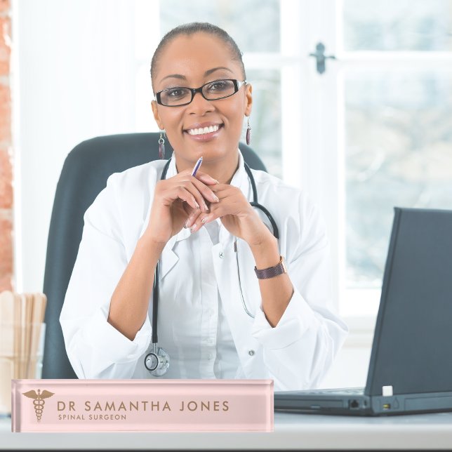Minimalist Modern Medical career caduceus Pink Desk Name Plate (Minimalist Modern Medical career caduceus Pink Nameplate
)