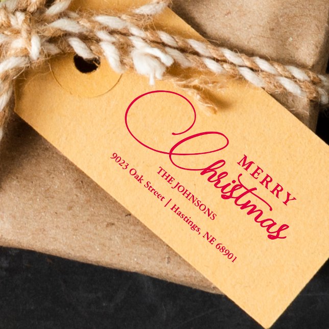 Minimalist Modern Merry Christmas Family Address Self-inking Stamp (Minimalist Modern Merry Christmas Family Address Self-Inking Stamp for your holiday correspondence.)