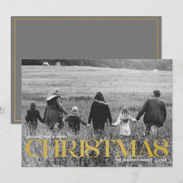 Minimalist Modern Merry Christmas Family Photo Holiday Card (Front/Back)