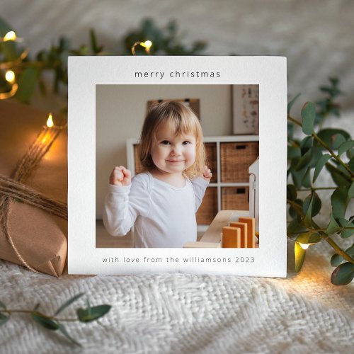 Minimalist Modern Merry Christmas Two Photo Square Holiday Card