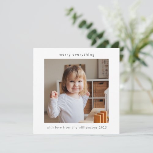Minimalist Modern Merry Everything 2 Photo Square Holiday Card