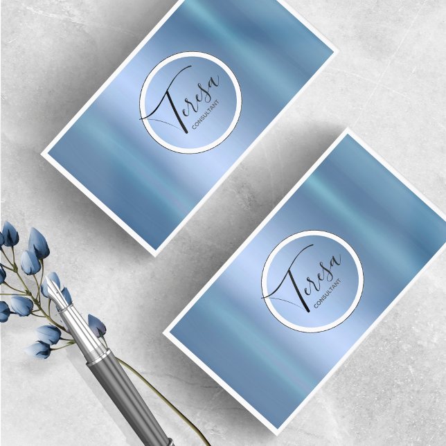 Minimalist Modern Metallic Circle Blue ID561 Business Card (Creator Uploaded)