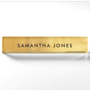 Minimalist Modern Metallic Gold Desk Nameplate