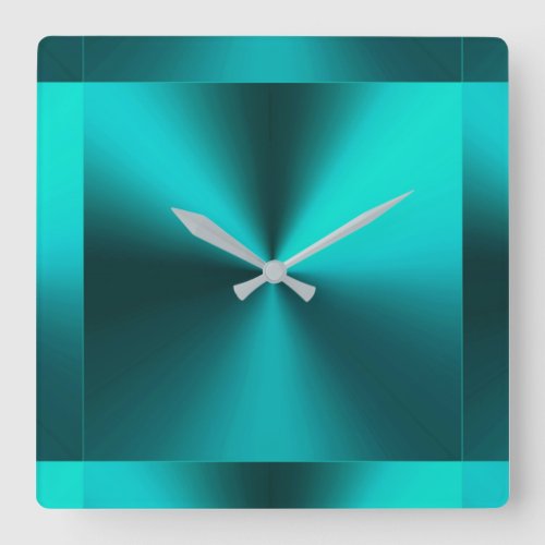 Minimalist Modern Metallic Teal Blue Green Square Wall Clock