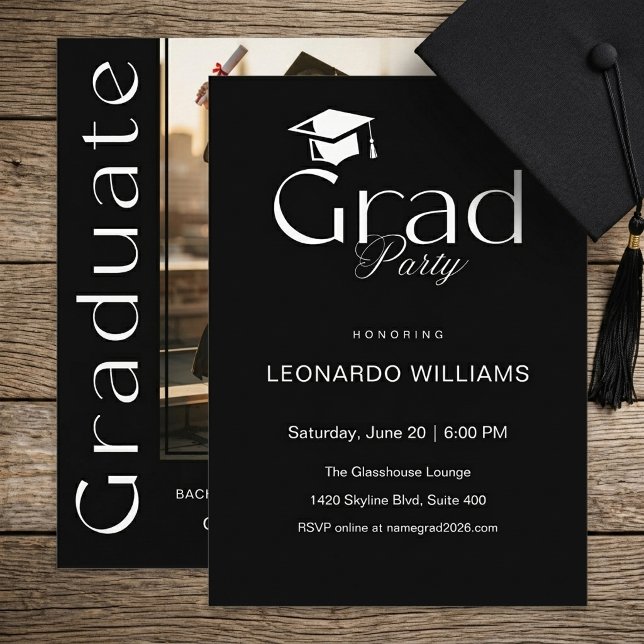 Minimalist Modern Monochrome Photo Graduation Invitation (Creator Uploaded)