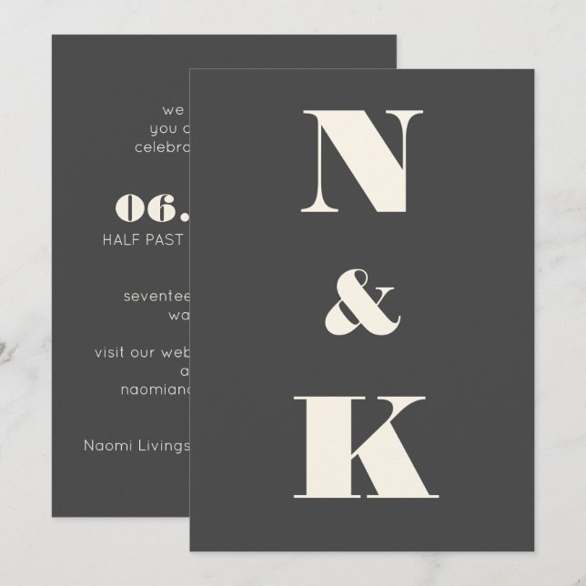Minimalist Modern Monogram Black and White Wedding Invitation (Front/Back)