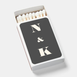 Minimalist Modern Monogram Black and White Wedding Matchboxes