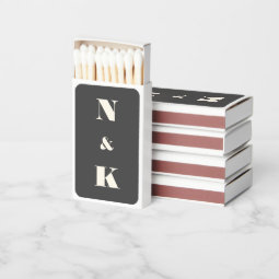 Minimalist Modern Monogram Black And White Wedding Matchboxes | Zazzle