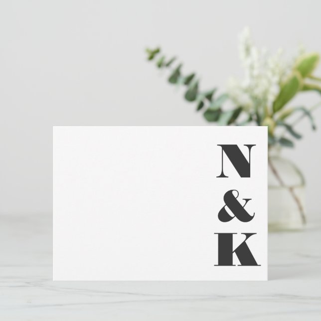 Minimalist Modern Monogram Black and White Wedding Note Card (Standing Front)