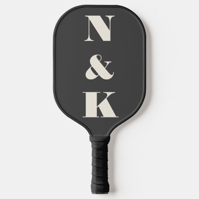Minimalist Modern Monogram Black and White Wedding Pickleball Paddle (Front)