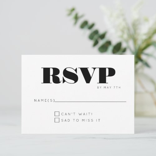 Minimalist Modern Monogram Black and White Wedding RSVP Card