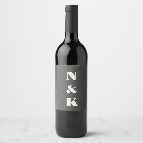 Minimalist Modern Monogram Black and White Wedding Wine Label