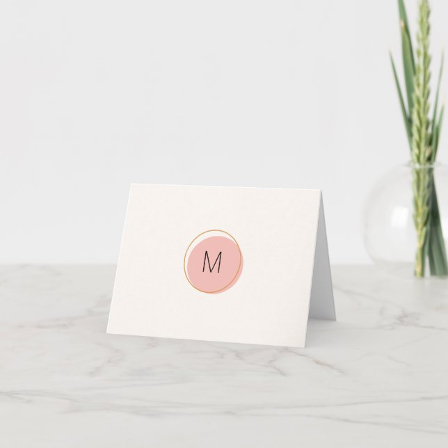 Minimalist Modern Monogram Blush Pink Personalized Note Card (Front)