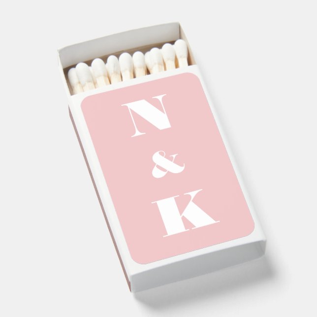 Minimalist Modern Monogram Blush Pink Wedding Matchboxes (Front Open)