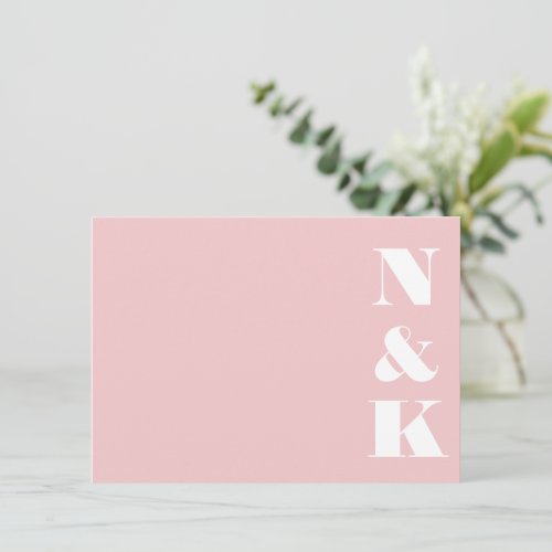 Minimalist Modern Monogram Blush Pink Wedding Note Card