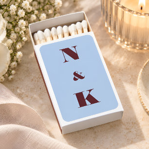 Minimalist Modern Monogram Burgundy Blue Wedding Matchboxes