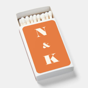 Minimalist Modern Monogram Burnt Orange Wedding Matchboxes