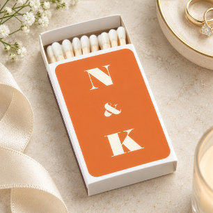 Minimalist Modern Monogram Burnt Orange Wedding Matchboxes