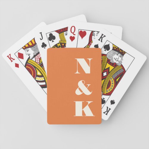 Minimalist Modern Monogram Burnt Orange Wedding Playing Cards