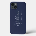 Minimalist Modern Monogram Custom Script Navy Blue Iphone 13 Case at Zazzle