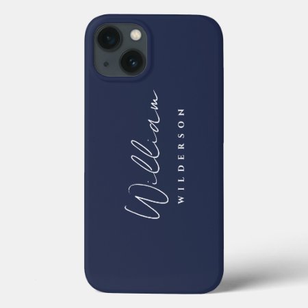 Minimalist Modern Monogram Custom Script Navy Blue Iphone 13 Case