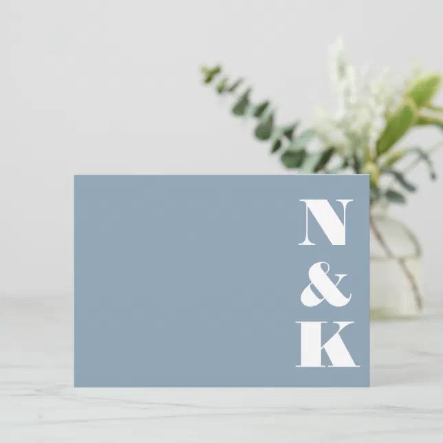 Minimalist Modern Monogram Dusty Blue Wedding Note Card | Zazzle
