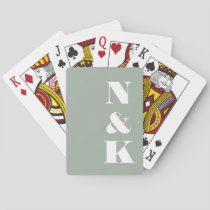 Minimalist Modern Monogram Dusty Sage Wedding Poker Cards