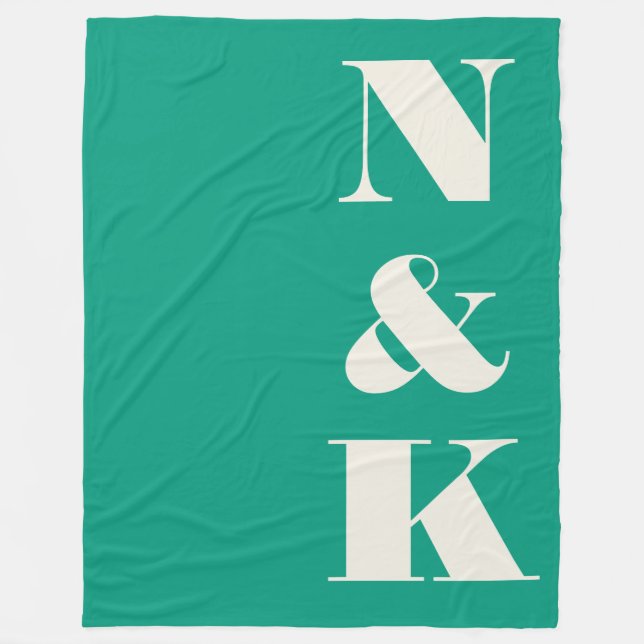 Minimalist Modern Monogram Emerald Green Wedding Fleece Blanket (Front)