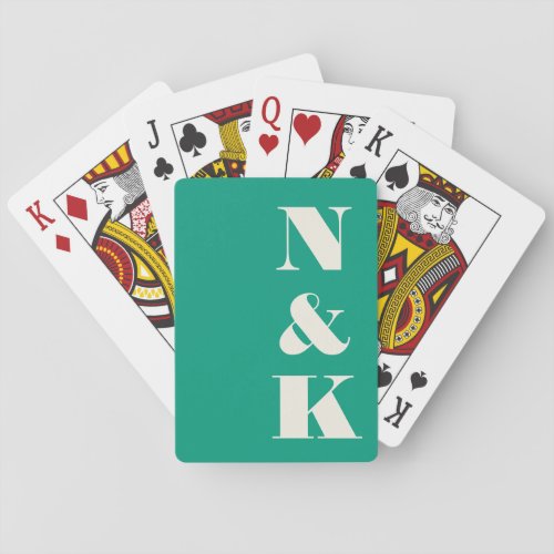Minimalist Modern Monogram Emerald Green Wedding Playing Cards
