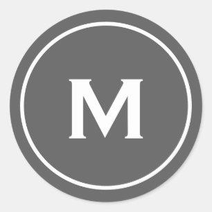 Minimalist Modern Monogram Gray Classic Round Sticker