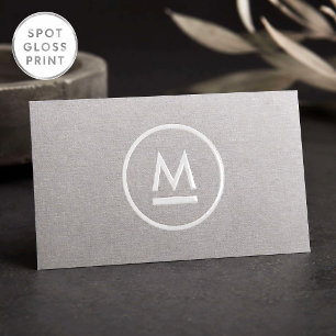 Minimalist Modern Monogram Gray Linen Raised Spot UV Business Card