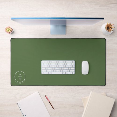 Minimalist Modern Monogram Green Desk Mat