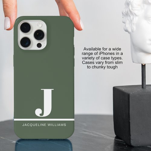 Minimalist Modern Monogram Green iPhone 15 Pro Max Case