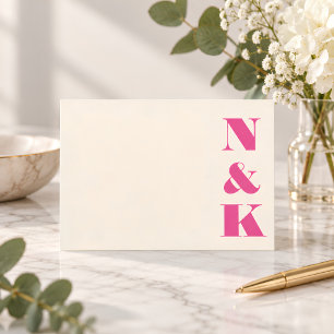 Minimalist Modern Monogram Hot Pink Cream Wedding Note Card