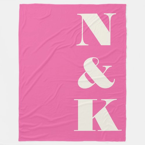 Minimalist Modern Monogram Hot Pink Wedding Fleece Blanket