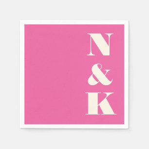 Minimalist Modern Monogram Hot Pink Wedding Napkins