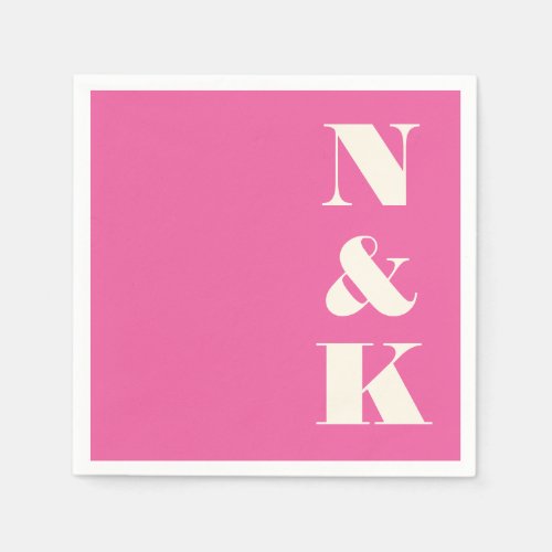 Minimalist Modern Monogram Hot Pink Wedding Napkins
