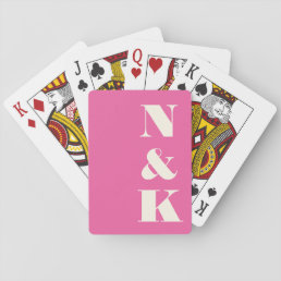 Minimalist Modern Monogram Hot Pink Wedding Playing Cards