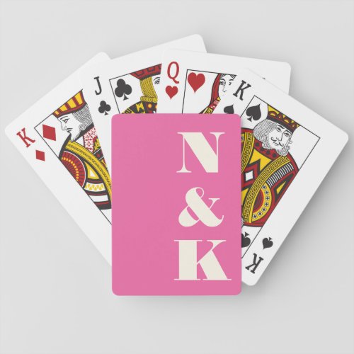 Minimalist Modern Monogram Hot Pink Wedding Playing Cards