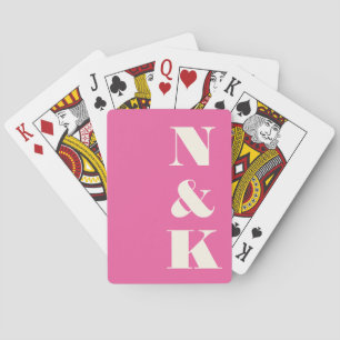 Minimalist Modern Monogram Hot Pink Wedding Poker Cards