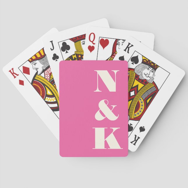 Minimalist Modern Monogram Hot Pink Wedding Poker Cards (Back)